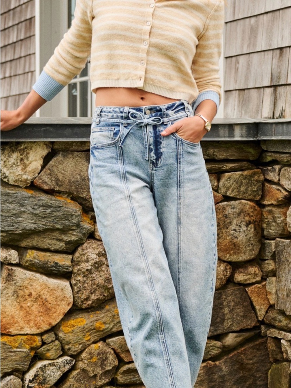 Altar'd State Light Blue Washed Boyfriend Barrell Jeans